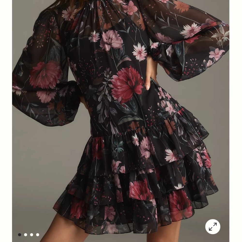 Mac Duggal Long-Sleeve Ruffled Chiffon Mini Dress - Picture 2 of 5